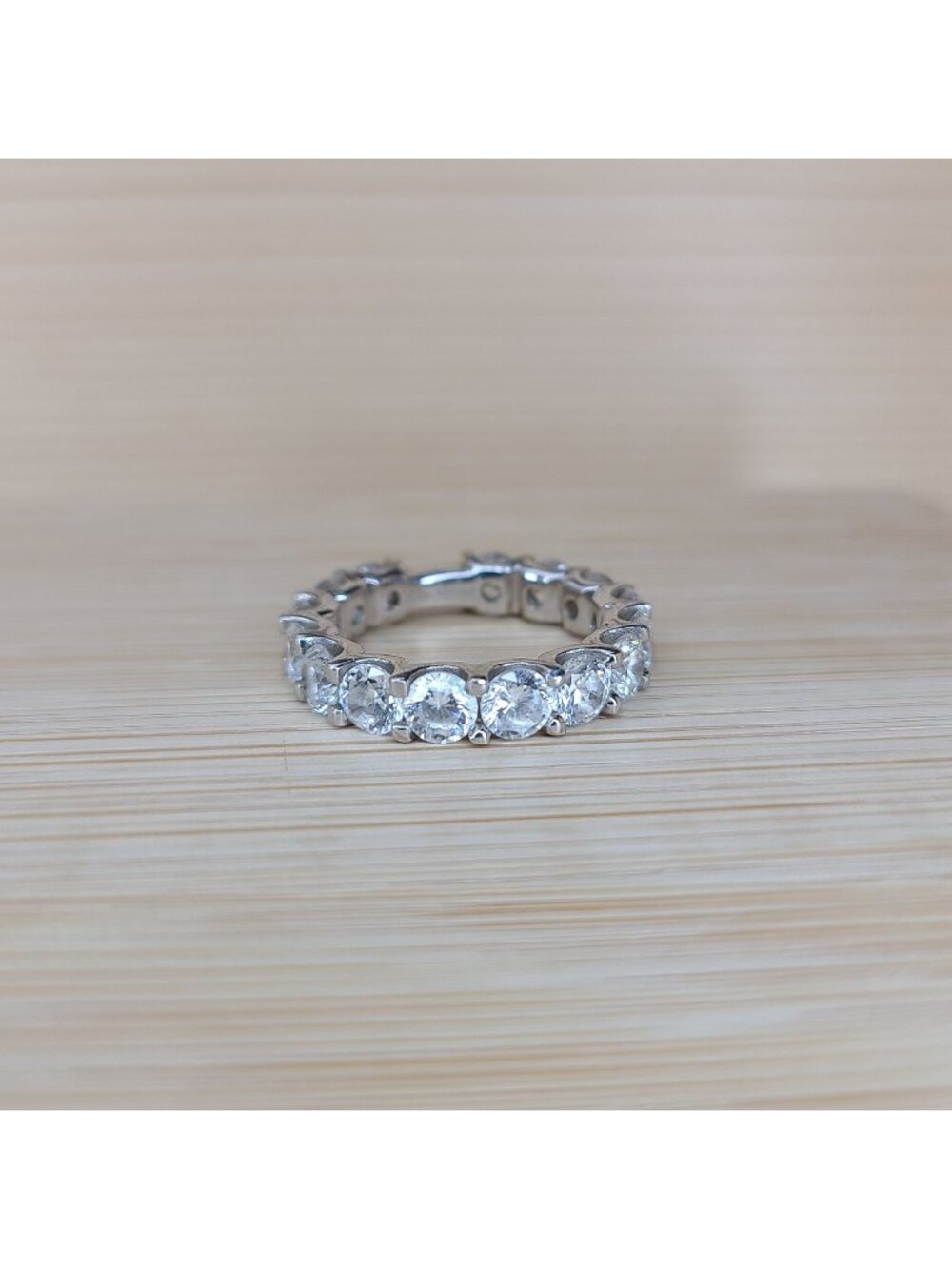 Vtg Sterling Silver Eternity Band With Prong Set Round Cubic Zirconia Sz 5.5